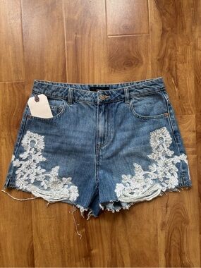 next Blue Denim Shorts with White Lace Appliqué